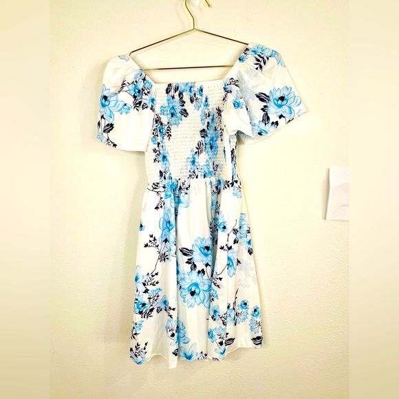 Shein Girls Blue Floral Smocked Off-Shoulder Dress 14Y Cottagecore Summer - Picture 6 of 8